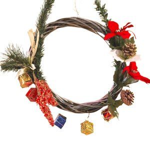 Winter Farmhouse Wreath with Mini Gift Packages for Door,  Wall Window NEW